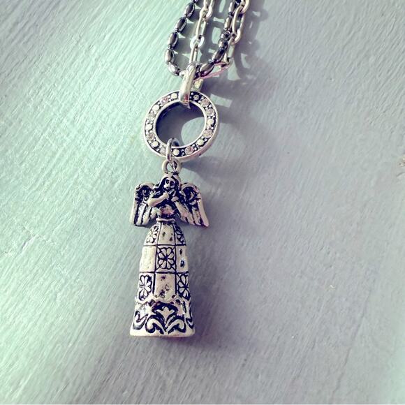 Jim Shore Silver Tone Angel Pendant Double Strand Necklace NEW - Picture 6 of 13